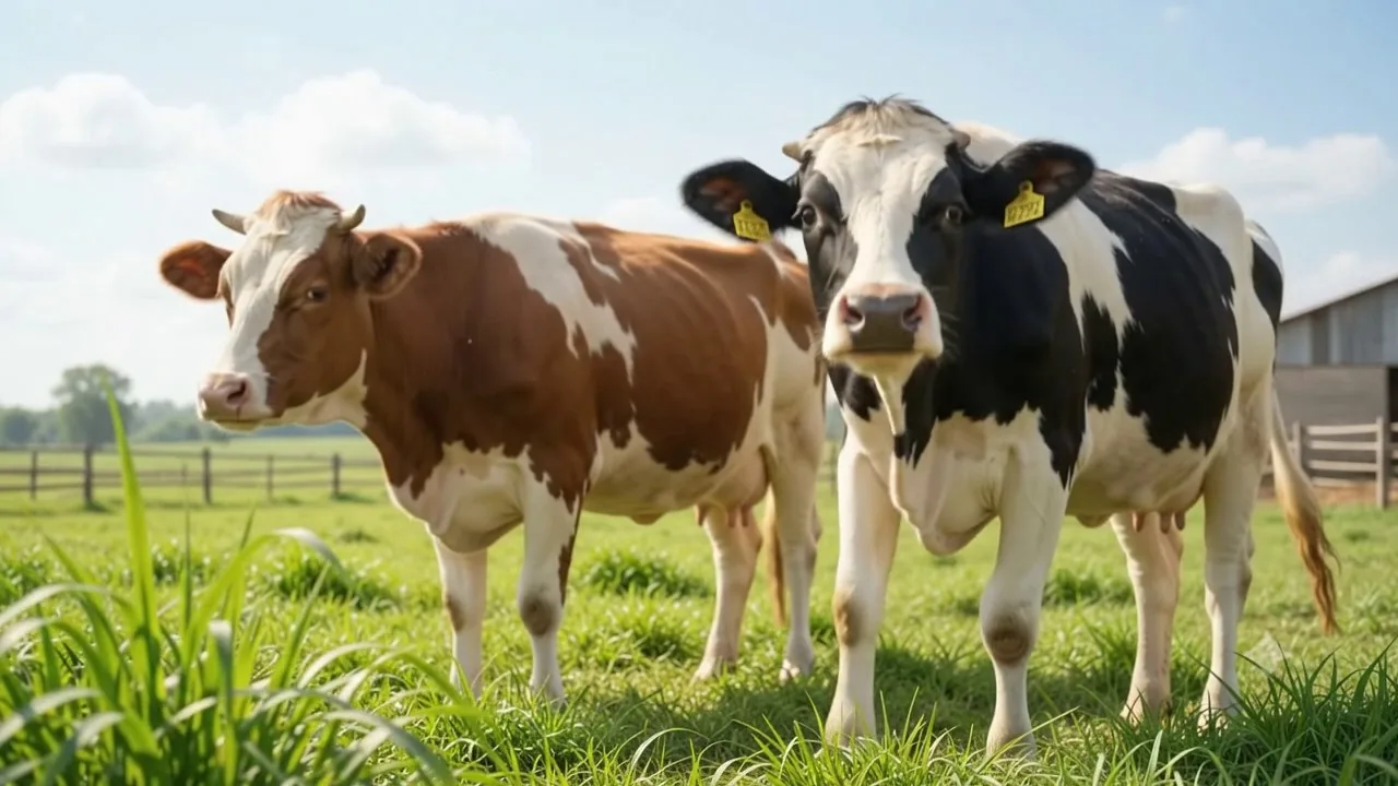 Healthy dairy cows grazing at the farm